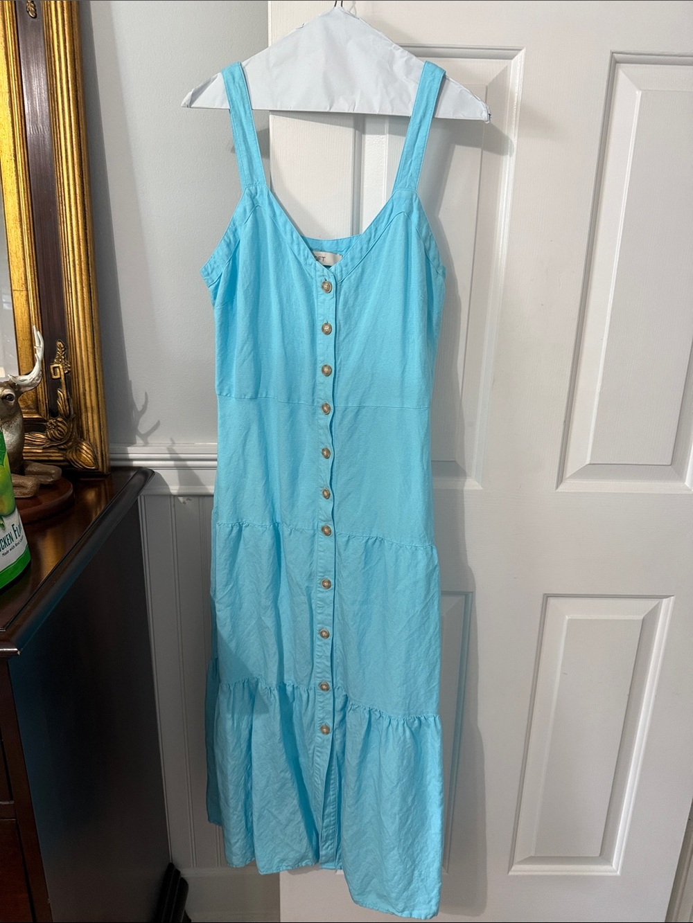 LOFT Light Blue Button-Front Maxi Dress